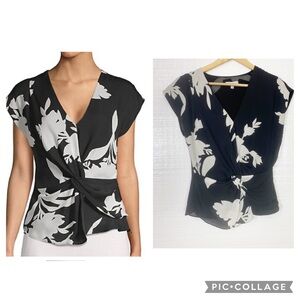 Joie Silk Blouse Top Floral Feminine Twist Front Side Zipped Fully Line XS